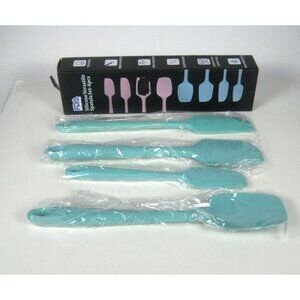 NEW Set of 4 High Heat Resistant Silicone Spatula Set Pastry Brush BPA Free Blue